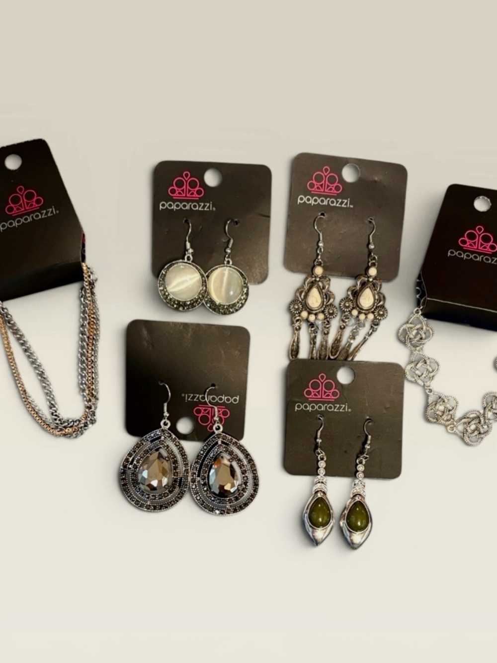Paparazzi Silver-Tone Jewelry Set with Clear and Olive Green Accent